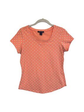 Bandolino Women's Short Sleeve Polka Dot Top in Orange / White - Size XS